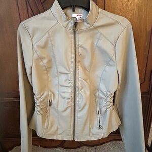 BONGO Women's Light Taupe Faux-Leather Zip Jacket